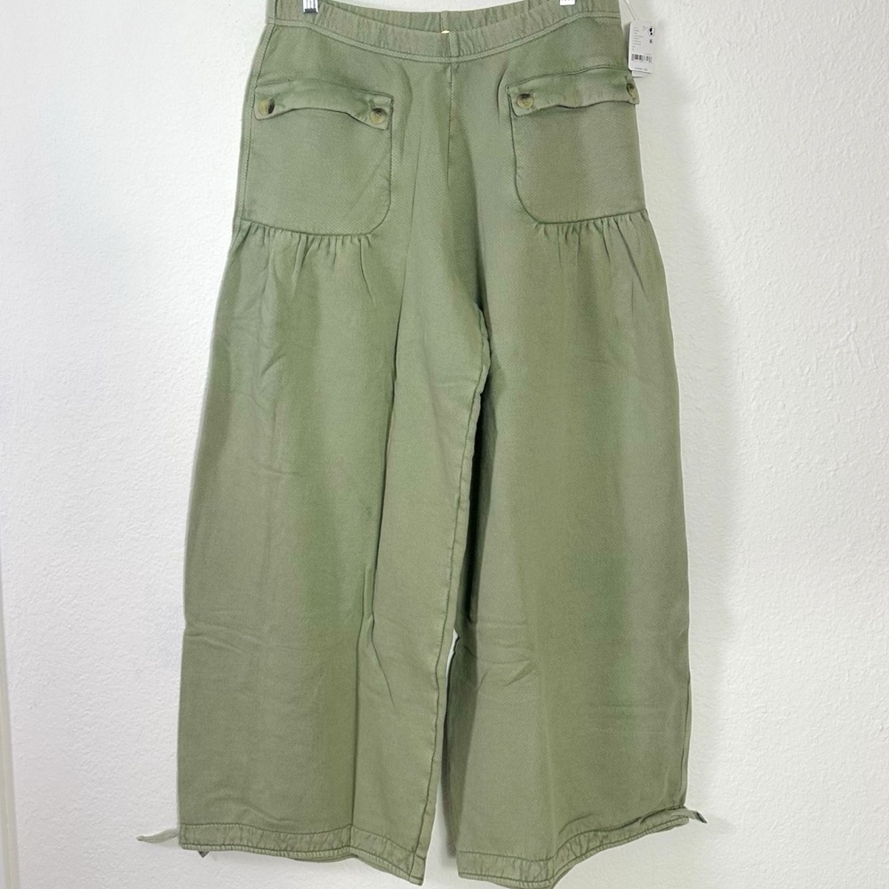 Free People FP One Bohemian Wide Leg Barrel Arden Knit Pants Sage Green Large - Picture 6 of 13